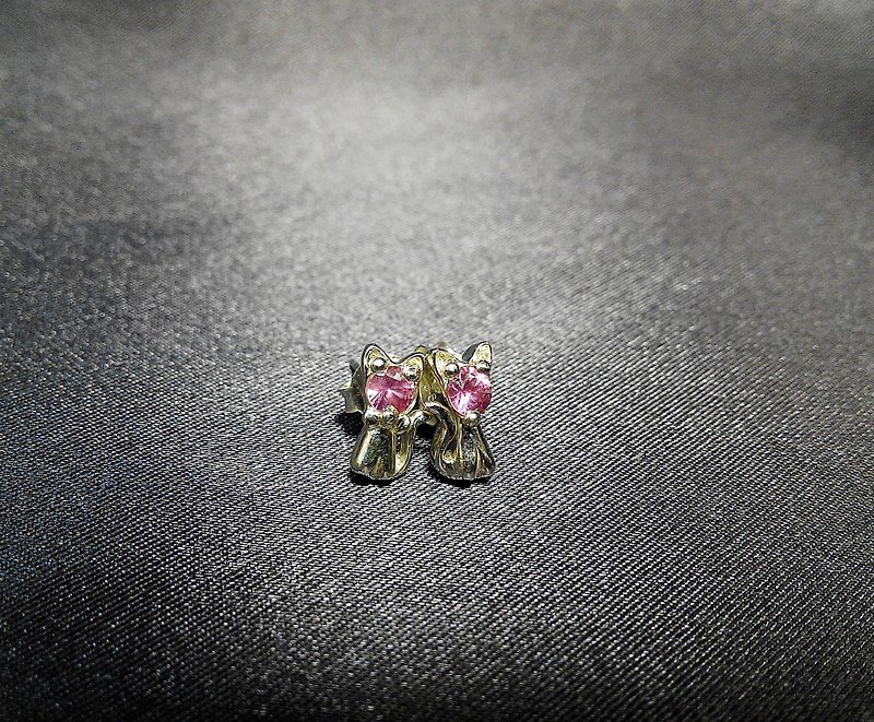 天然寶石貓耳環 - 耳環/耳夾 - 寶石 粉紅色