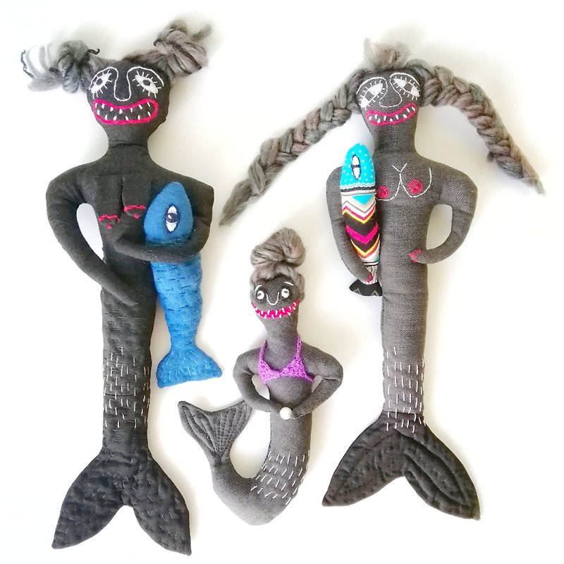 Textile Handmade Art Ugly Fantasy Mermaid Dolls: Unique, Charming Fun Creatures! - Stuffed Dolls & Figurines - Cotton & Hemp 