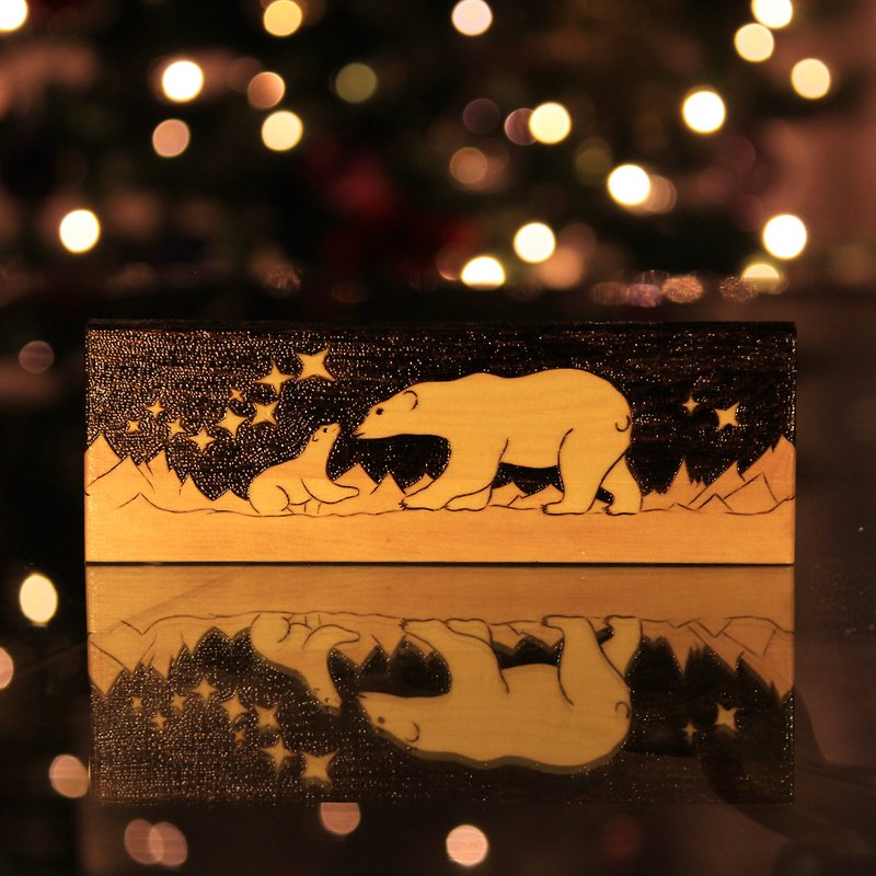 Polar bears wooden box (Customized Gift) - กล่องเก็บของ - ไม้ สีนำ้ตาล