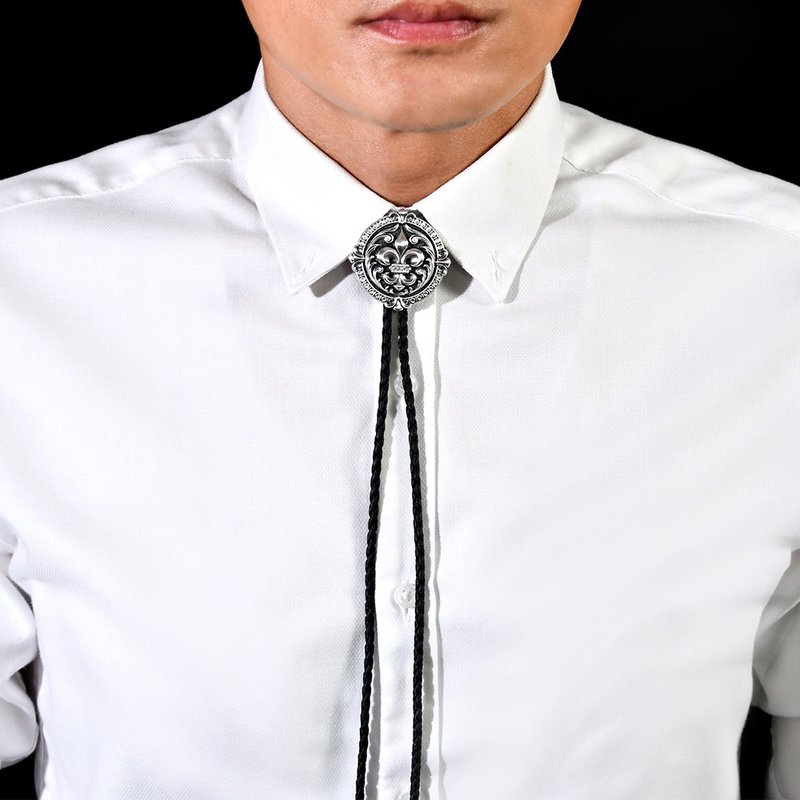 典藏鳶尾花 保羅領帶 Bolo Tie 真皮 皮革項鍊 皮繩領帶 長項鍊 - 領帶/領帶夾 - 真皮 銀色
