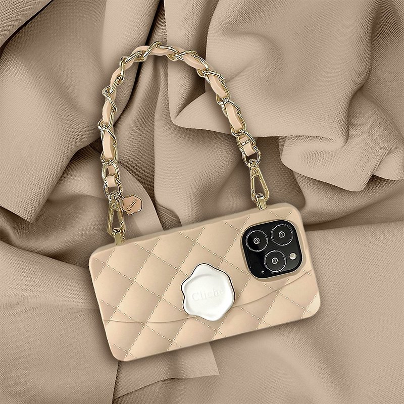 iPhone 13 / 13 Pro Traditional Seal Stamped Case with Celebrity Strap (Peach) - เคส/ซองมือถือ - ซิลิคอน สีกากี