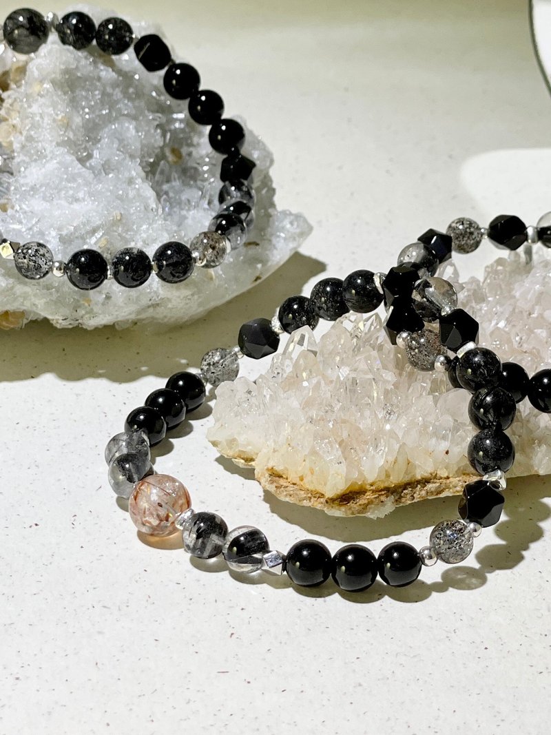 Hecate black hair crystal | black tourmaline | obsidian | s925 sterling silver accessories | crystal bracelet A2423-1 - Bracelets - Crystal Black