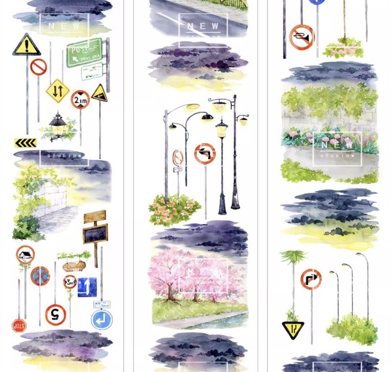 一號公路 旅行の季節 水彩畫造景 PET 和紙膠帶 台灣製 10米卷 - 紙膠帶/和紙/PET - 其他材質 多色