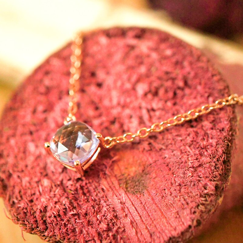 ELEVATION - Cushion Rose Cut Amethyst 18K Rose Gold Plated Silver Necklace - สร้อยคอทรง Collar - เครื่องเพชรพลอย สีม่วง