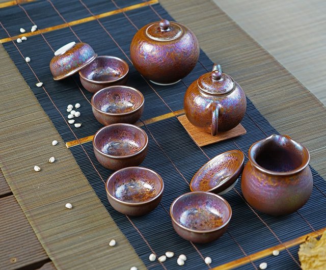 天目風、急須、茶碗セット youdi12曜変天目セット 茶道具 建陽建盞 曜変茶器 天目茶碗 工夫