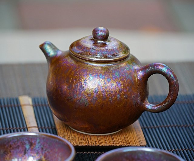 天目風、急須、茶碗セット 昭龍 天目釉珠型胡蝶蘭茶注 急須 横手急須 - Sazen Tea