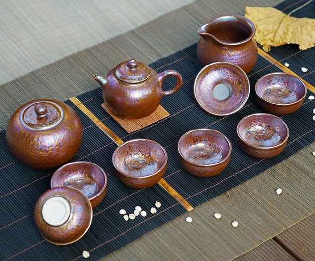 天目風、急須、茶碗セット 昭龍 天目釉珠型胡蝶蘭茶注 急須 横手急須 - Sazen Tea