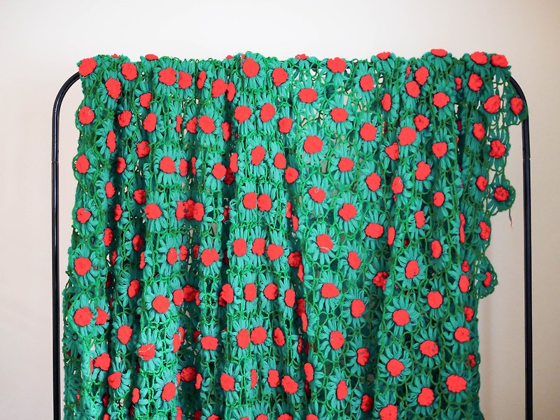 蜷川家後花園簍空床罩 鄉村手工編織古董彩色萬用毯床罩Vintage - 被/毛毯 - 聚酯纖維 綠色