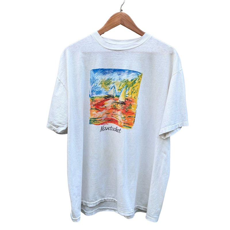 Vintage 90s  Nantucket Sailboat art drawing by Carol Cameron T Shirt - 男 T 恤 - 棉．麻 白色