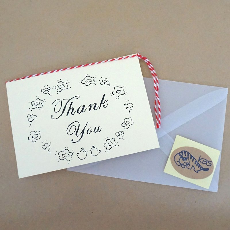 ガリ版印刷グリーティングカード「Thank You」(クリーム) - カード・はがき - 紙 イエロー