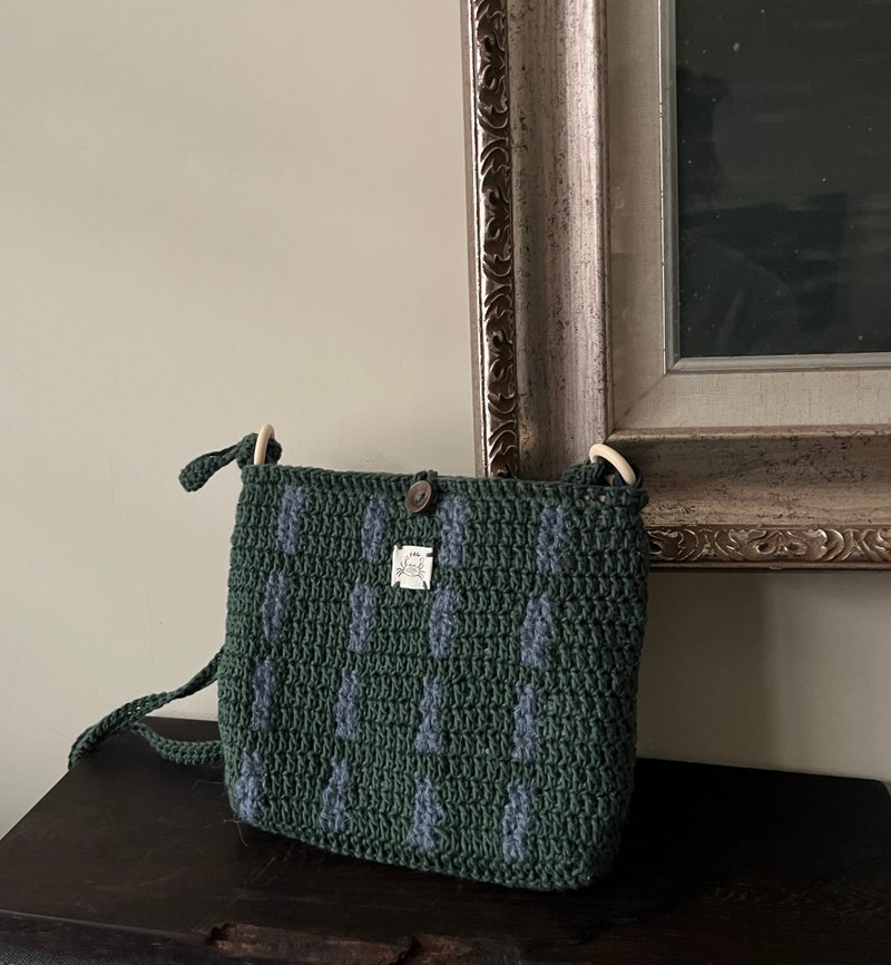 Dark green [checkered handwoven bag] - Messenger Bags & Sling Bags - Cotton & Hemp Green