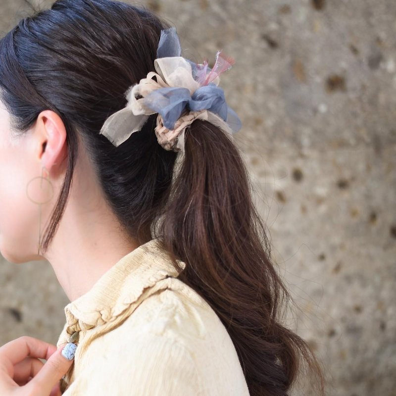 <mini> Basic : Blooming Sakiami Colourful Hair Scrunchy / Hair Accessory / Hair Tie - Hair Accessories - Other Materials Khaki