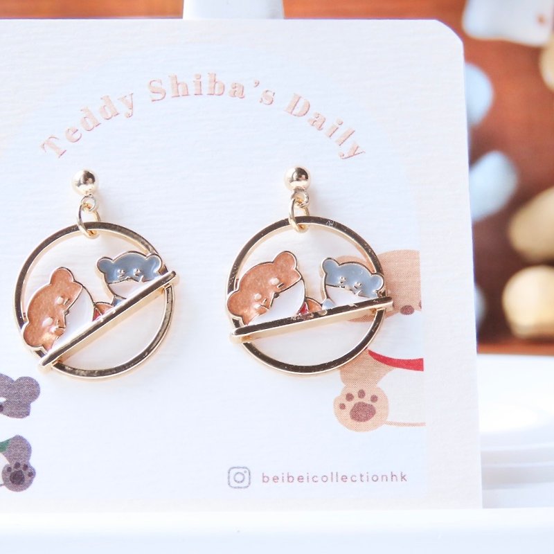 Teddy Shiba | Take a nap | Earrings and Clip-On - Earrings & Clip-ons - Other Metals Gold