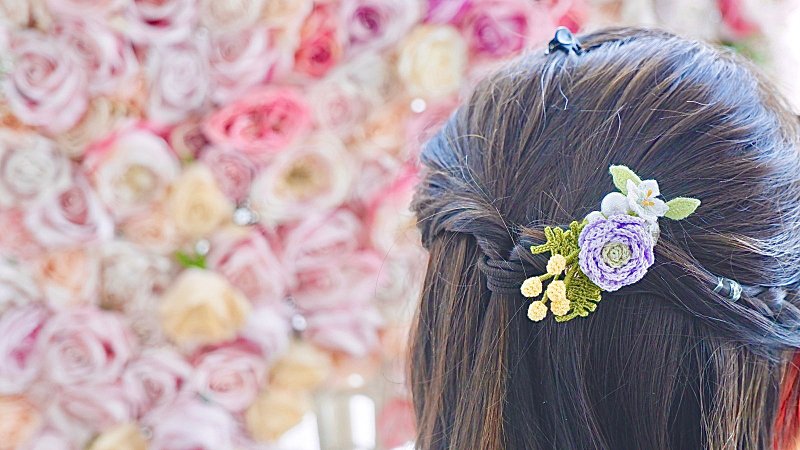 Mimosa Peony Lily hairpiece 客製 婚禮小物 結婚 新娘 鉤織髮夾 - 髮夾/髮圈 - 棉．麻 多色