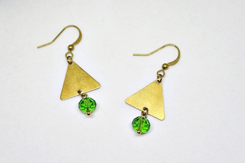 Green Triangle Brass * * - hook earrings ➪ Limited X1 - ต่างหู - โลหะ สีเขียว