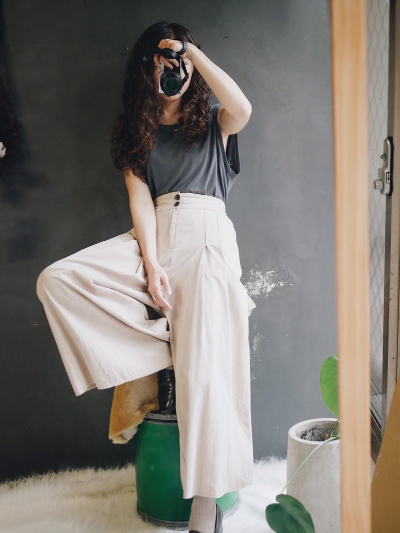 Light khaki classic plain discount spring summer time antique cotton linen soft cloth pro comfortable wide pants pants - กางเกงขายาว - ผ้าฝ้าย/ผ้าลินิน สีกากี