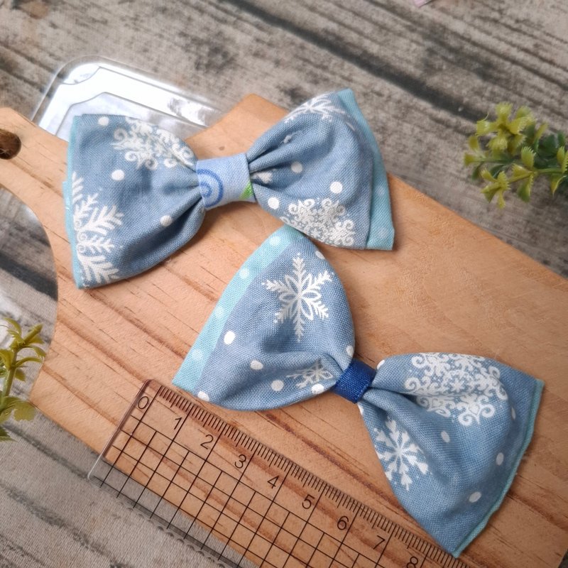 Bow bounce clip-blue snowflake - เครื่องประดับผม - ผ้าฝ้าย/ผ้าลินิน 