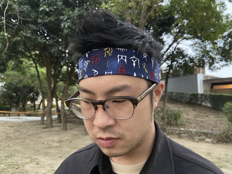 男生頭帶 / 男生髮帶 / 甲骨文 / 一片式髮帶 - 髮箍/髮帶 - 棉．麻 藍色