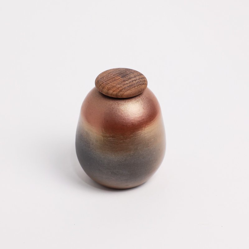 Myeongya kiln l wood-burning golden colored wooden lid small pot fire red tea pot pottery Seto earth T - ถ้วย - ดินเผา สีแดง