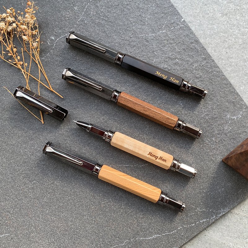 [Quick customization] Magnetic suction - free engraving with log hexagonal ballpoint pen - Rollerball Pens - Wood Brown