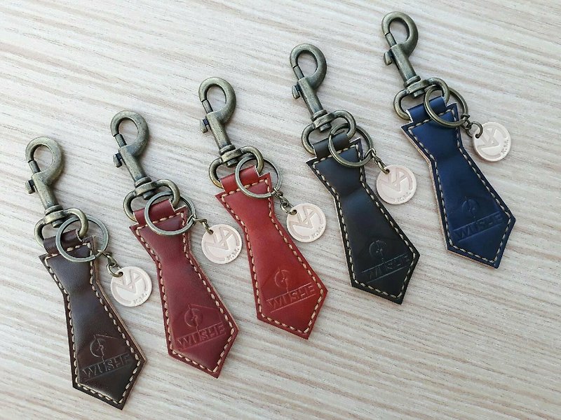 Tie keychain (classic) (hook/buckle) molded and made│Hand-dyed and can be branded - Keychains - Genuine Leather Brown