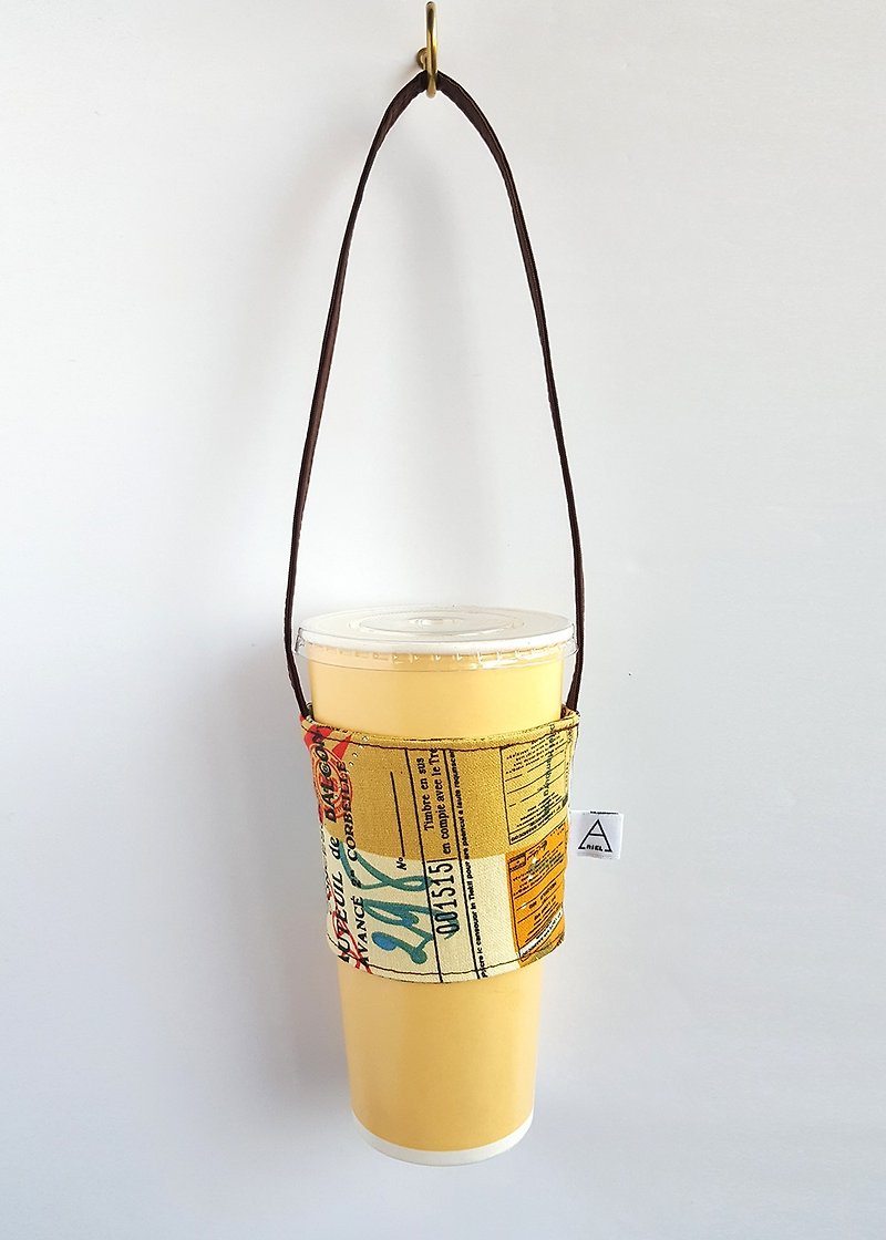 Postmark ticket volume neutral environmental drink cup bag - ถุงใส่กระติกนำ้ - ผ้าฝ้าย/ผ้าลินิน สีนำ้ตาล