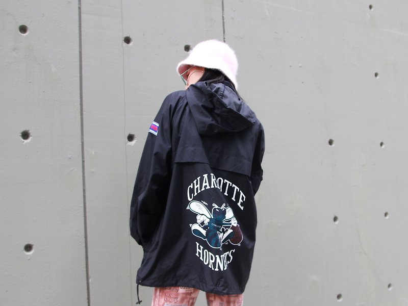 ///Fatty bone/// HORNETS hooded half zip windproof top (hat can be received) Vintage - Men's T-Shirts & Tops - Polyester 