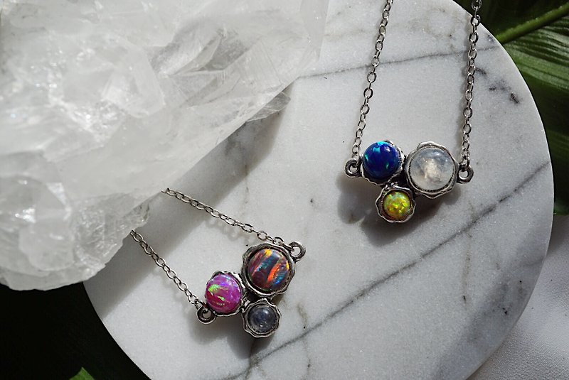 Goody Bag - Crushed Hematite Hair clip Herkimer Diamond Choker Fire Opal Moonstone Necklace - สร้อยคอ - เครื่องเพชรพลอย หลากหลายสี