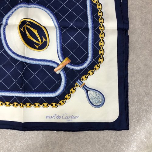 日本直送名牌中古包】Cartier カルティエスカーフブルーホワイト