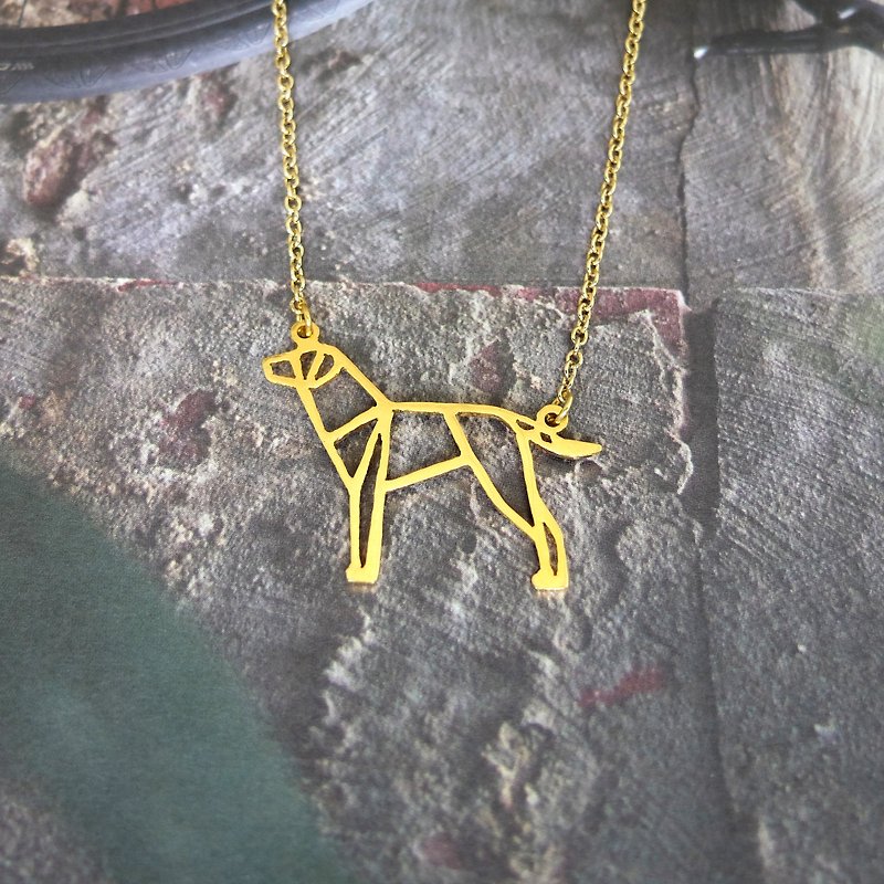 Dalmatian Necklace, Origami Dog Jewelry, Gift for her, Gold Plated Brass - 項鍊 - 銅/黃銅 金色