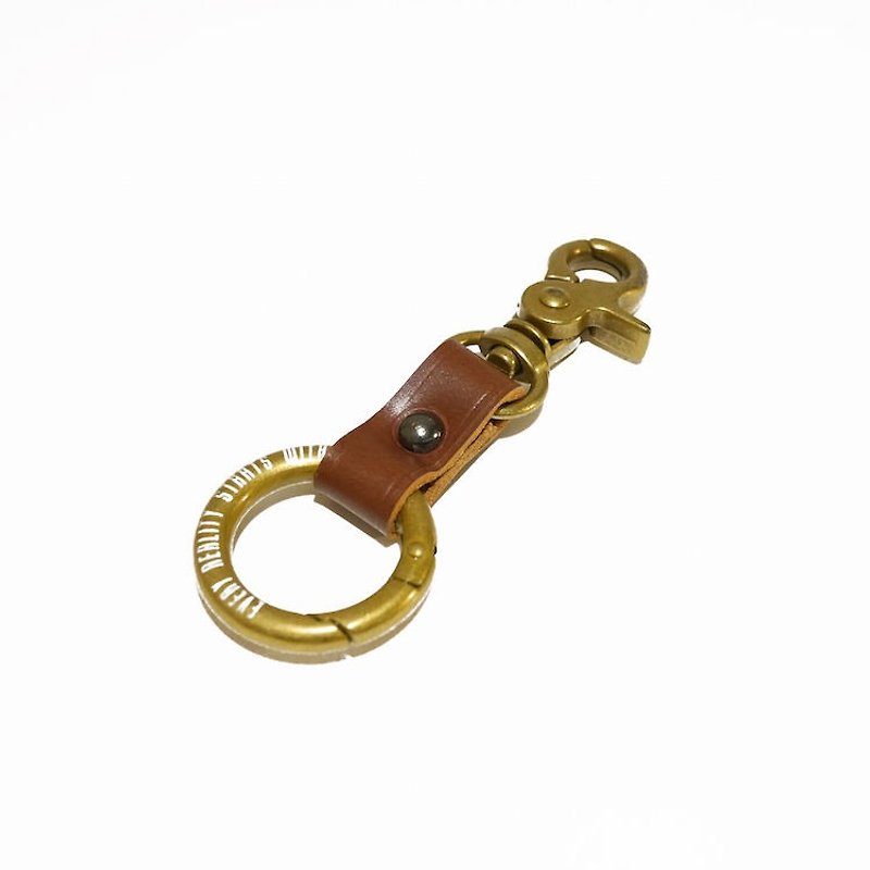 Key ring - brown leather diced double buckle - Keychains - Genuine Leather Brown