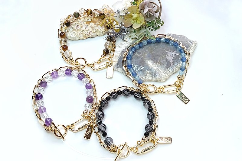 Natural Stone Energy Crystal Design Lucky Fortune 14K Gold Bracelet Gift - สร้อยข้อมือ - คริสตัล 