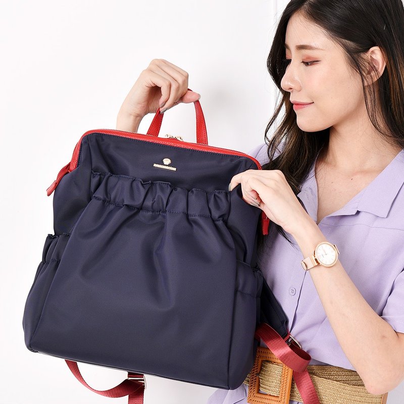 Ultra-light back-fitting doctor’s gold backpack commuting decompression A4 file laptop bag – navy red and blue - กระเป๋าเป้สะพายหลัง - ไนลอน สีน้ำเงิน