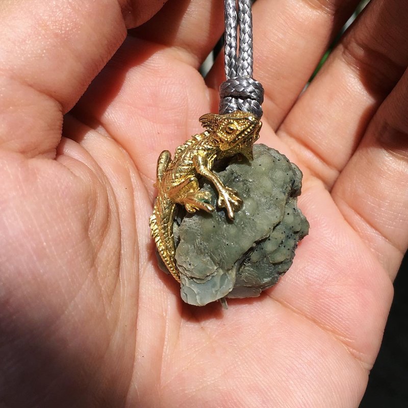 【Lost and find】內蒙 綠色 浮生 球狀 方解石 標本 蜥蝪 頸鏈 - 項鍊 - 寶石 綠色