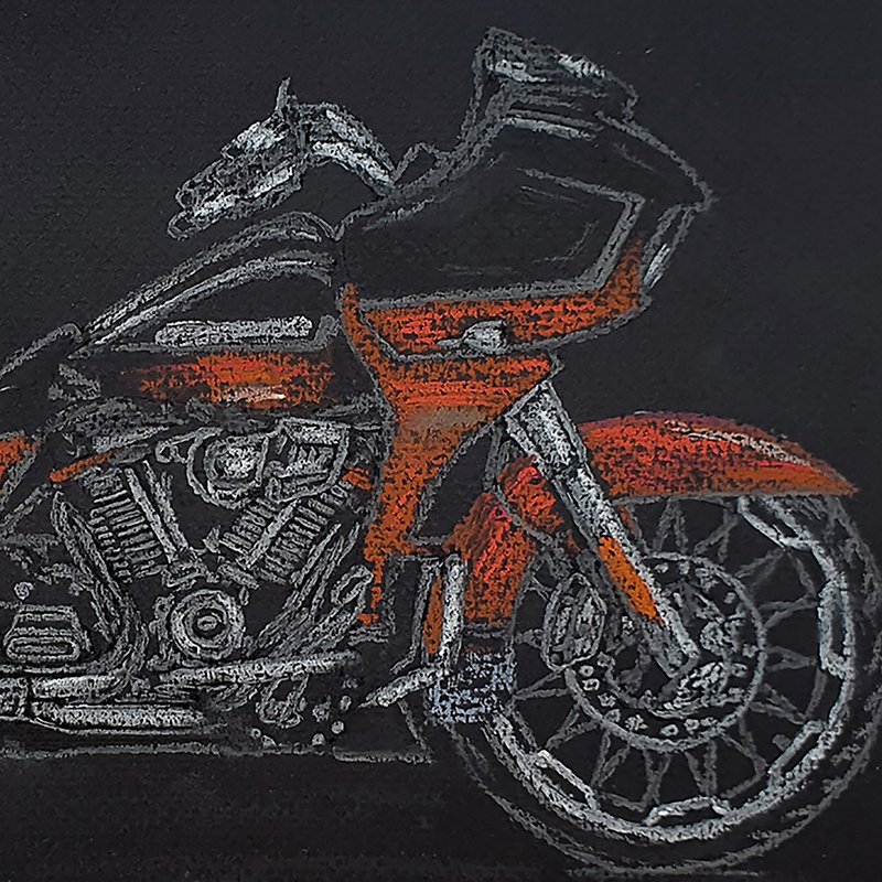 Motorcycle Painting Motorbike Original Artwork Harley Davidson Road Glide CVO - โปสเตอร์ - วัสดุอื่นๆ สีดำ