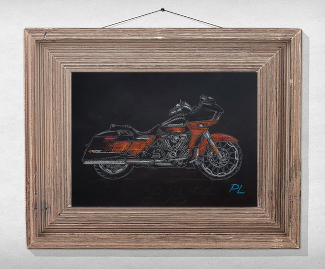 オートバイの絵画バイクオリジナルのアートワークハーレーダビッドソンロードグライドcvo ショップ Marina Fisher Art ポスター 絵 Pinkoi