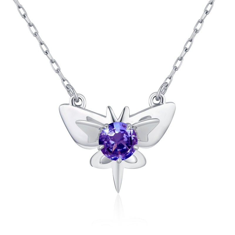 Butterfly tanzanite necklace pendant white gold-Dainty layering charm necklace - Necklaces - Precious Metals Purple