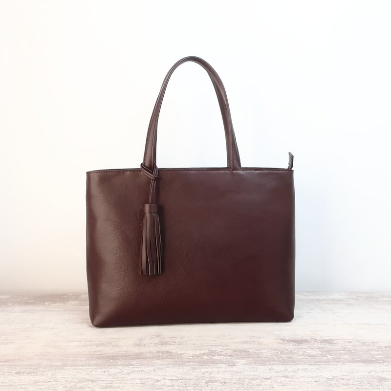 A4サイズトートbag・Mサイズ・ダークブラウン・受注制作 - 手提包/手提袋 - 真皮 咖啡色