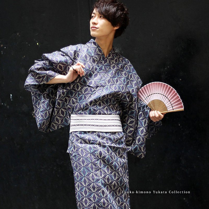 Men's cotton linen yukata belt 2-piece set M/L/LL size Z16-104b yukata - Other - Cotton & Hemp Purple