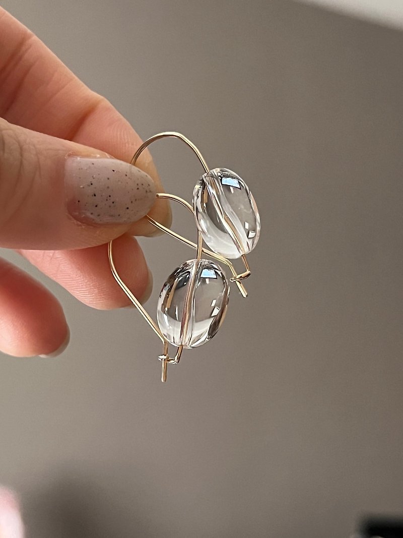 14kgf crystal heart hoop earrings - ต่างหู - เครื่องประดับพลอย สีใส