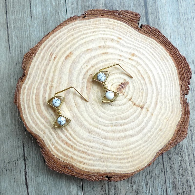 Misssheep- BN24-White Hourglass Studded Simple Brass White Turquoise Earrings - ต่างหู - โลหะ ขาว