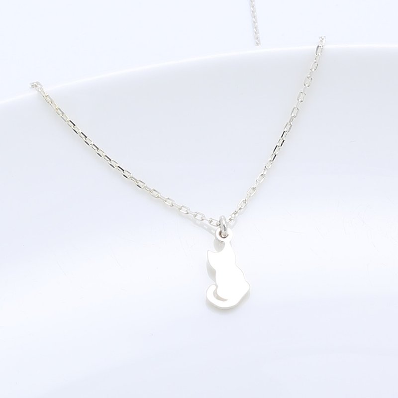 Lucky Cat Kitten Meow s925 sterling silver necklace Valentine's Day gift - Necklaces - Sterling Silver Silver