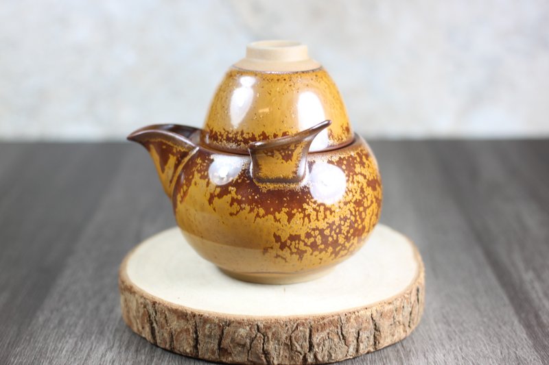【送禮好物】朱金地釉 鸞翔茶具 一杯一壺 陶藝名家葉敏祥作品 - 茶壺/茶杯/茶具 - 瓷 