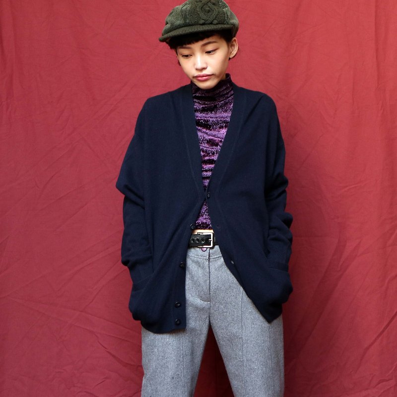 Pumpkin Vintage. Ancient dark blue Cashmere cashmere cardigan - สเวตเตอร์ผู้หญิง - ขนแกะ 