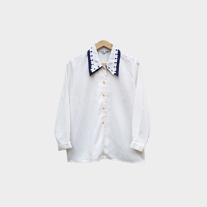 古著刺繡織花領白襯衫 018 - 女襯衫 - 聚酯纖維 白色