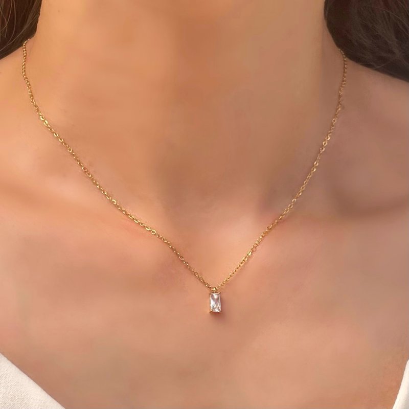 Dainty & Minimalist cubic zirconia, CZ Necklace / Necklace for women - สร้อยคอ - สแตนเลส สีทอง