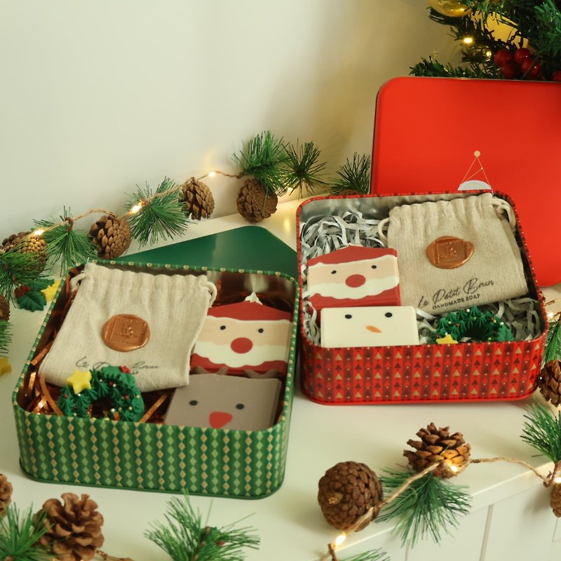 [Exchange Gift] Limited Edition | Handmade Soap Christmas Iron Box Three-piece Set_With Paper Bag and Photo Card - Soap - Other Materials Red