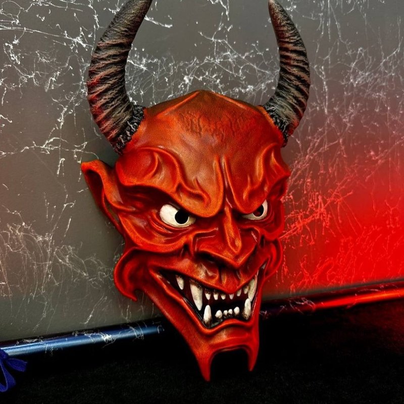 Japanese Oni Mask: Red Gargoyle Mask, Japanese Hannya mask, Samurai mask - 口罩/口罩收納套 - 樹脂 紅色