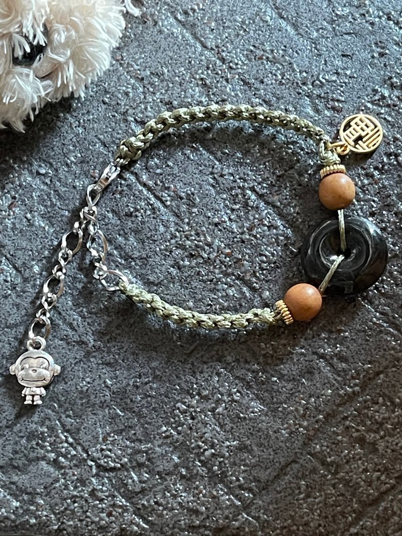 平安圓滿手作翡翠手環緬甸玉 無優化 天然A貨翡翠平安扣 - 手鍊/手環 - 玉石 