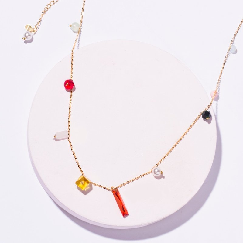 Cai Yun of the small-series Treasure necklace colorful crystal necklace Stone sweater chain Big Dipper - สร้อยคอ - วัสดุอื่นๆ สีทอง